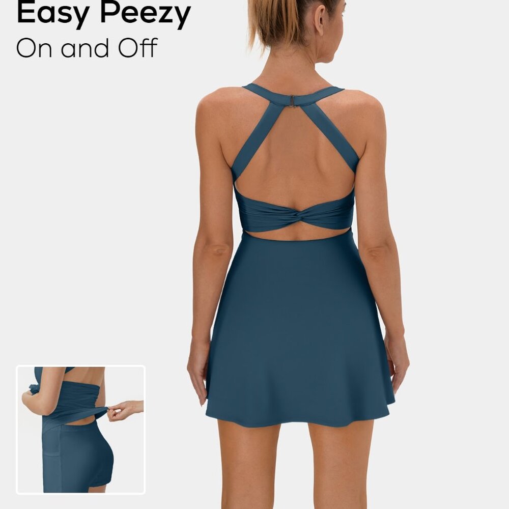 Halara Backless Cut-Out Twisted Side-Pocket 2-in-1 Exercise Dress Eazy Peezy